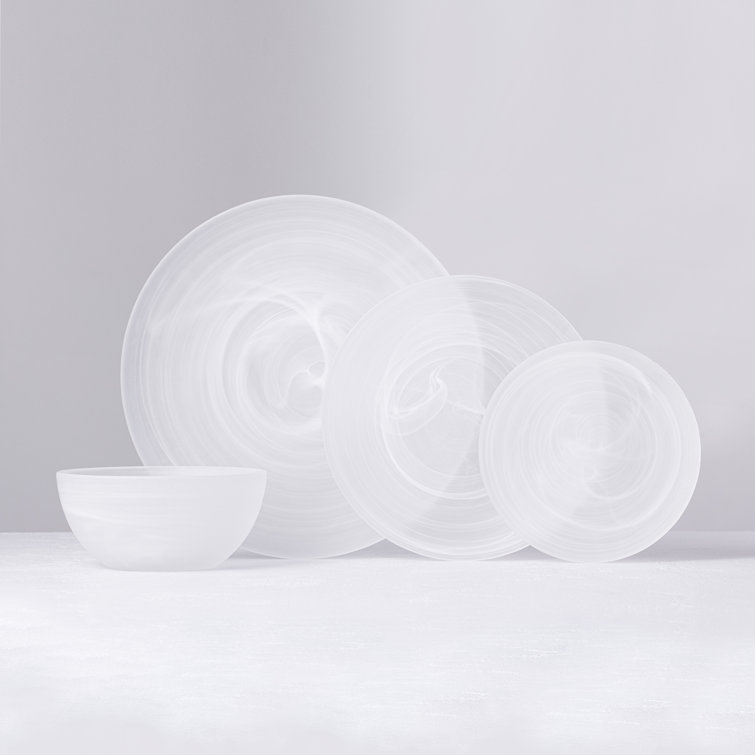 White Round Glass Bread and Butter Plates, Set of Four