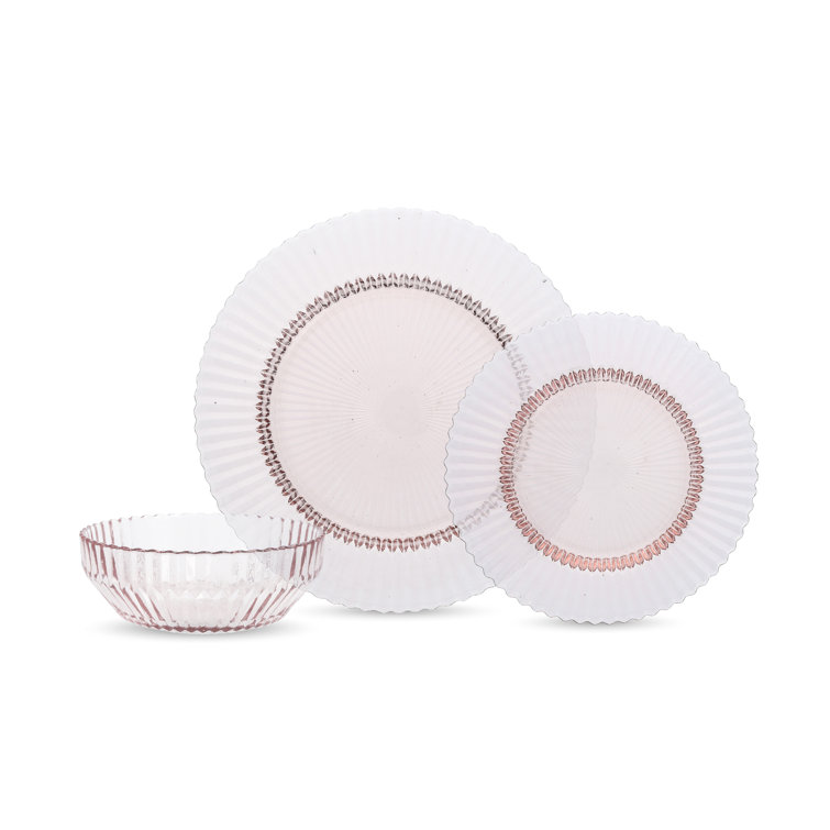 Pink Glass 12-Piece Dinnerware Set - Service for 4