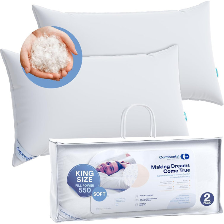 King Size Soft White Down and Feather Pillows, 2-Pack