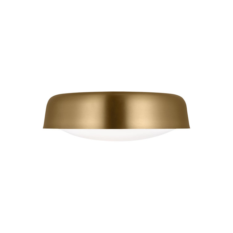 Burnished Brass and Milk Glass Drum Flush Mount Light