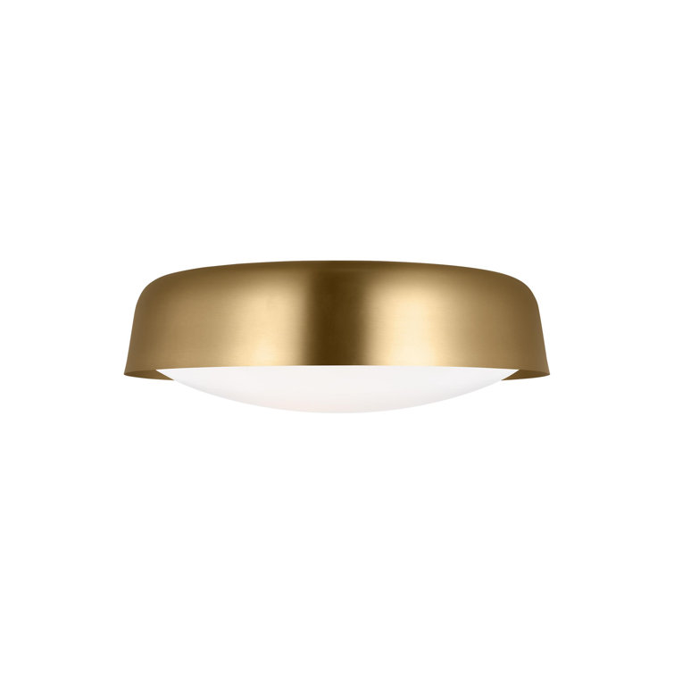Burnished Brass and Milk Glass Drum Flush Mount Light