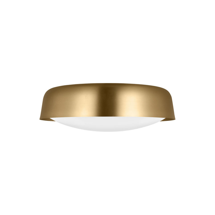 Burnished Brass and Milk Glass Drum Flush Mount Light