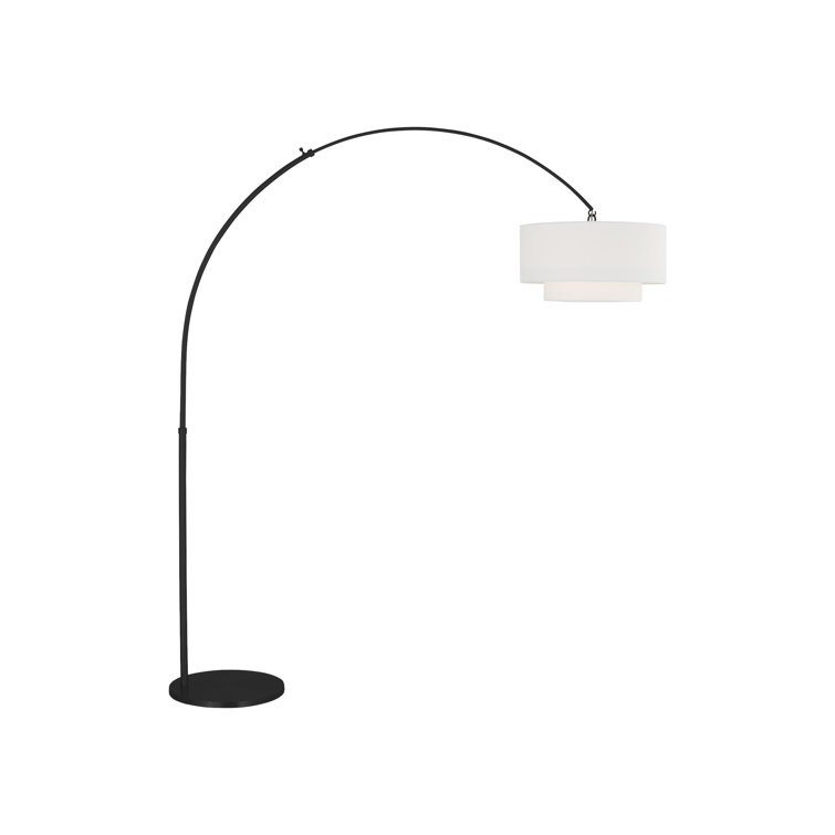 Midnight Black Arched Floor Lamp with White Linen Shade