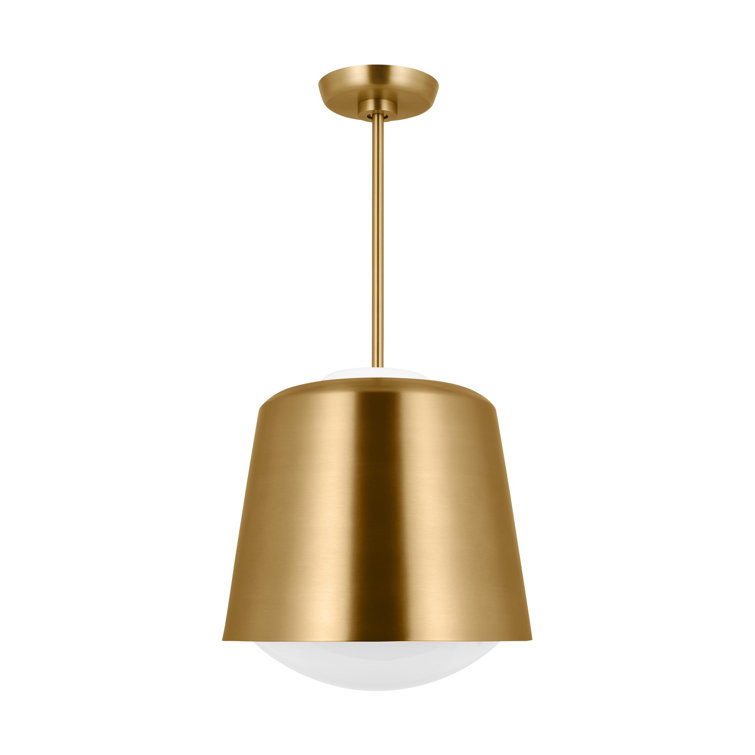 Burnished Brass Mini Drum Pendant with Milk Glass Shade