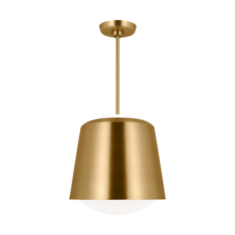 Burnished Brass Mini Drum Pendant with Milk Glass Shade