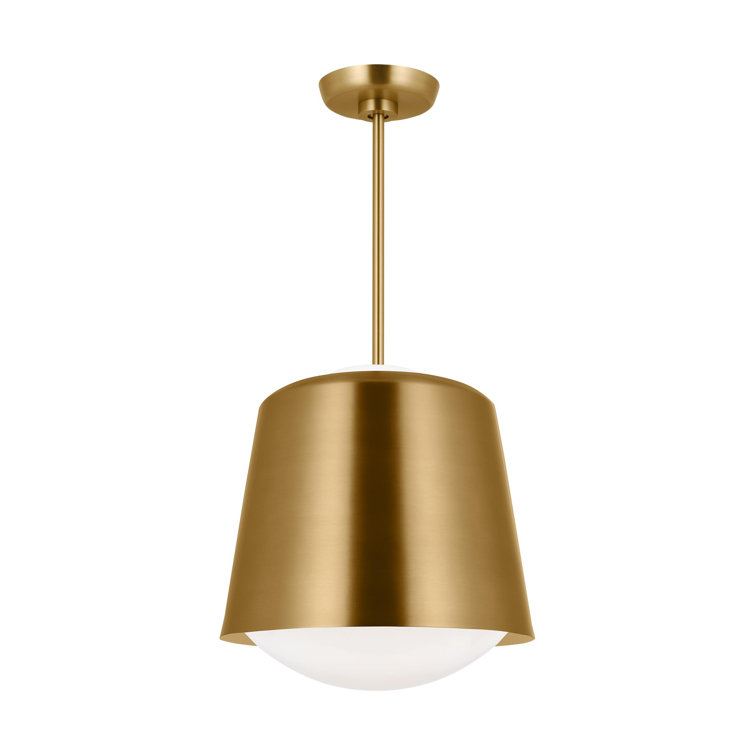 Burnished Brass Mini Drum Pendant with Milk Glass Shade