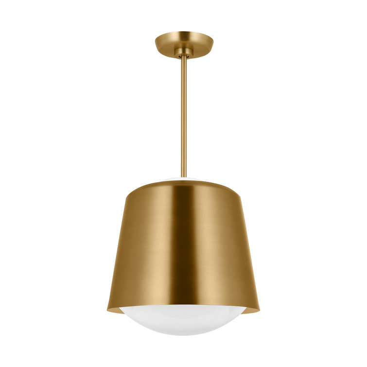 Burnished Brass Mini Drum Pendant with Milk Glass Shade