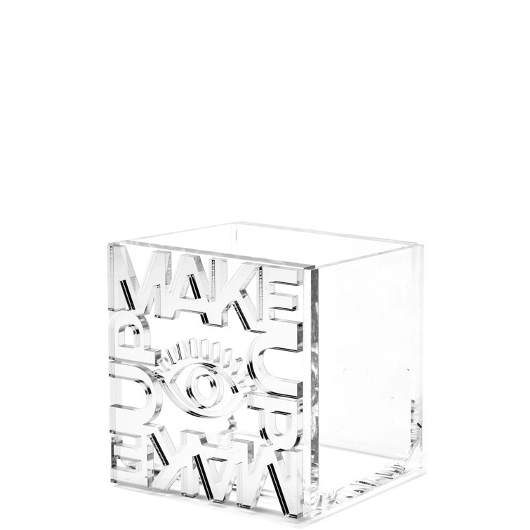 Clear Acrylic Tabletop Makeup Organizer with Mirrored Lettering
