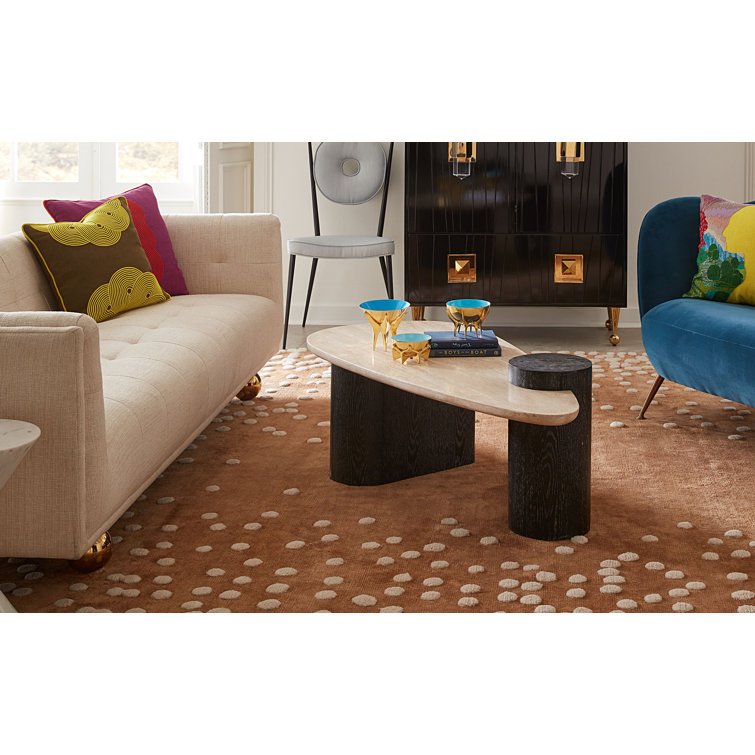 Mid-Century Modern Travertine and Oak Coffee Table