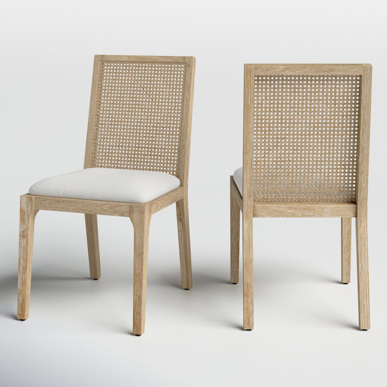 Brown Upholstered Wood and Cane Side Chair