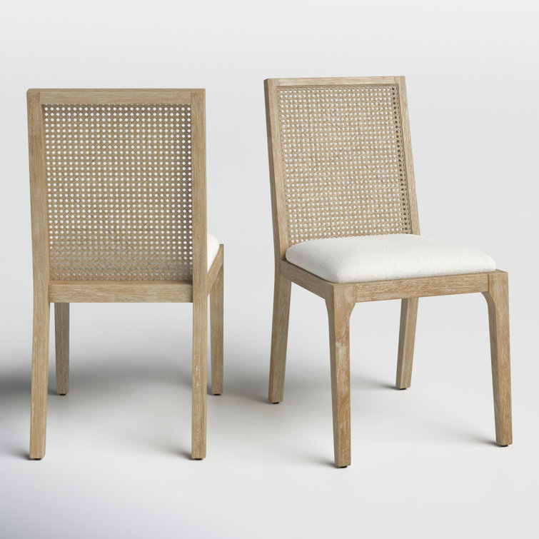 Brown Upholstered Wood and Cane Side Chair