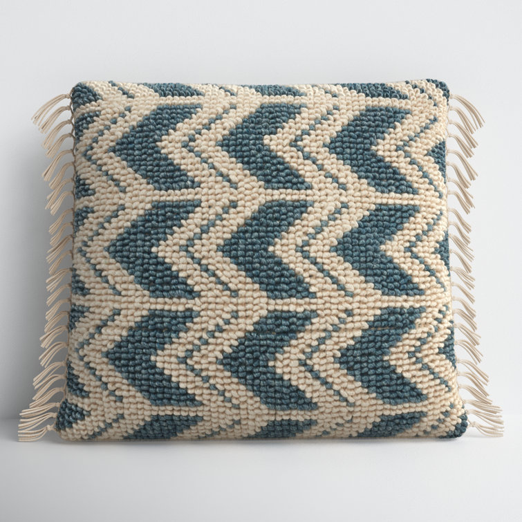 Blue and Ivory Chevron Embroidered Square Pillowcase