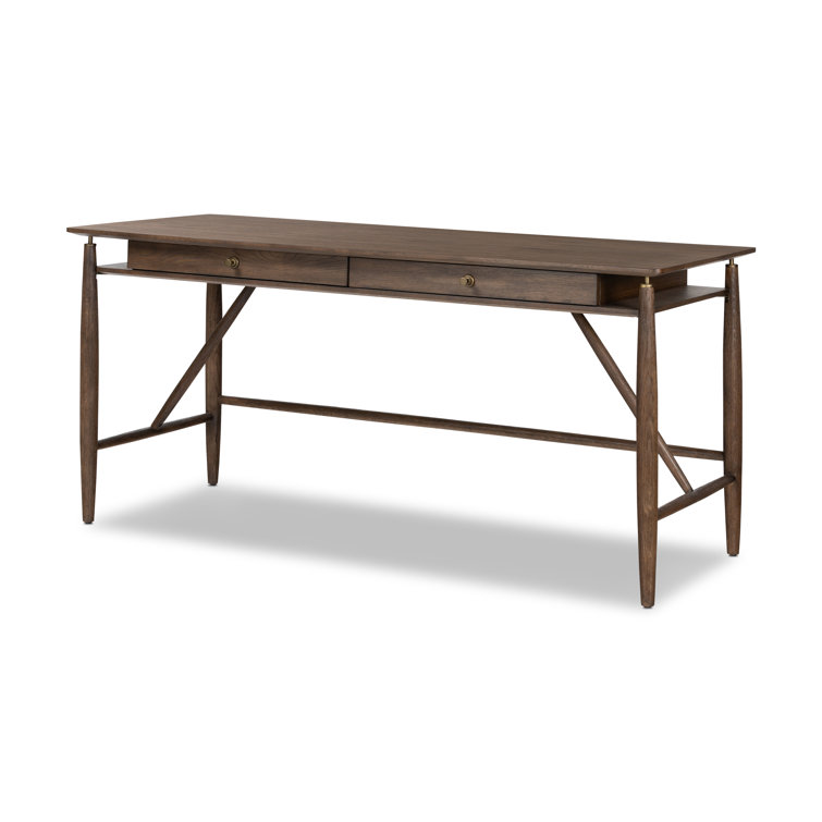 Aged Oak Veneer Writing Desk with Solid Oak Frame