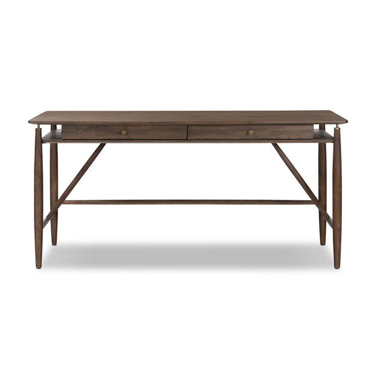 Aged Oak Veneer Writing Desk with Solid Oak Frame