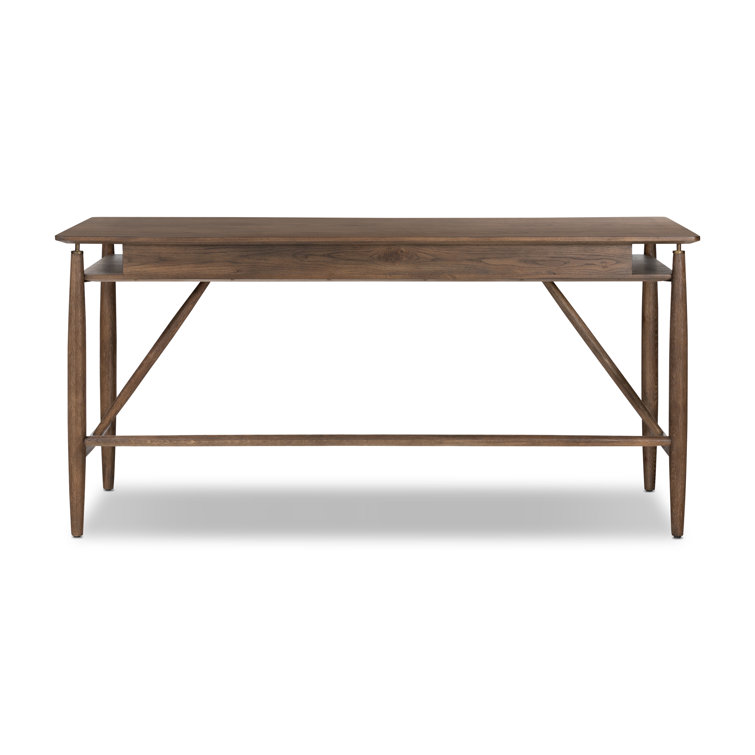 Aged Oak Veneer Writing Desk with Solid Oak Frame