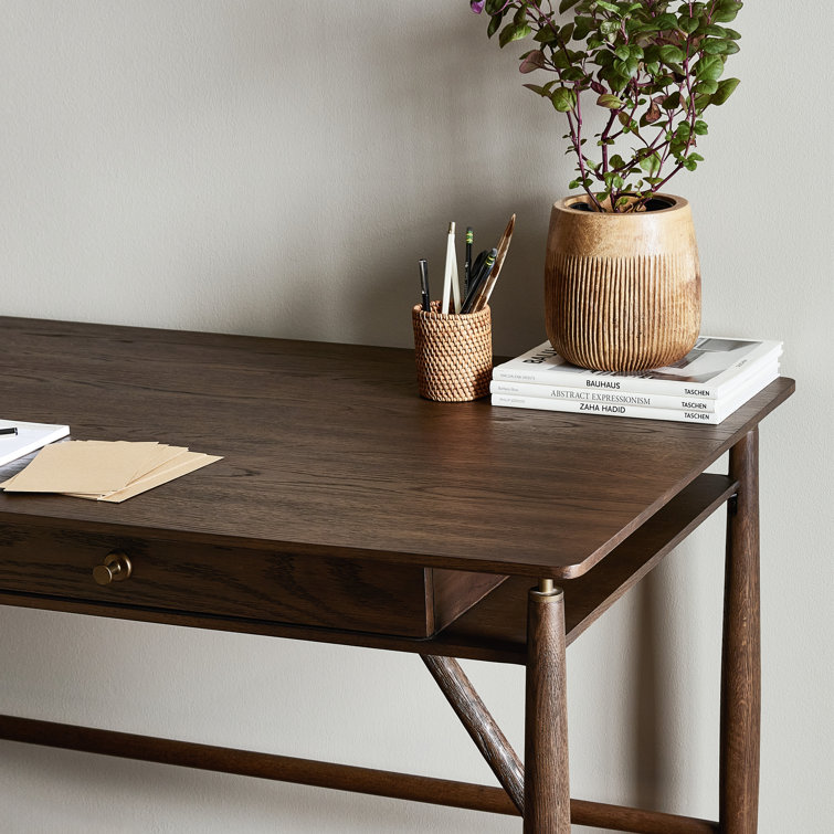 Aged Oak Veneer Writing Desk with Solid Oak Frame