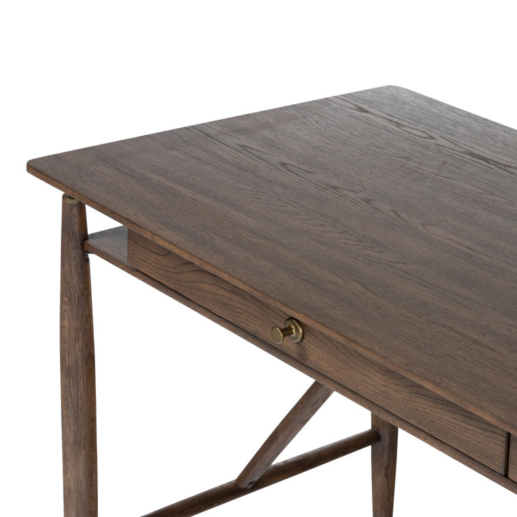 Aged Oak Veneer Writing Desk with Solid Oak Frame