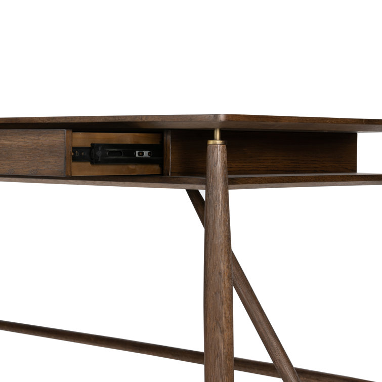 Aged Oak Veneer Writing Desk with Solid Oak Frame