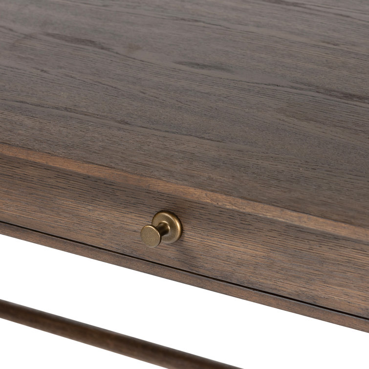 Aged Oak Veneer Writing Desk with Solid Oak Frame