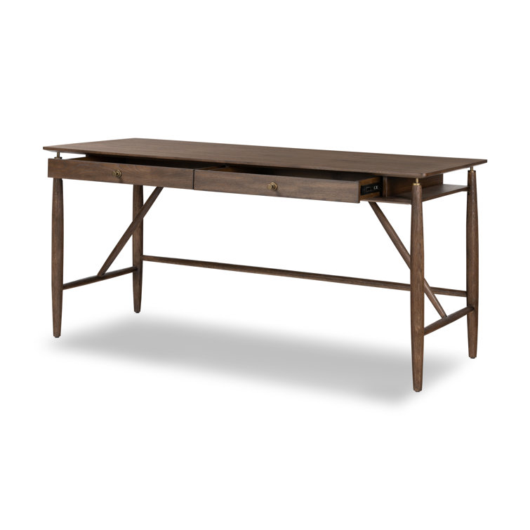 Aged Oak Veneer Writing Desk with Solid Oak Frame