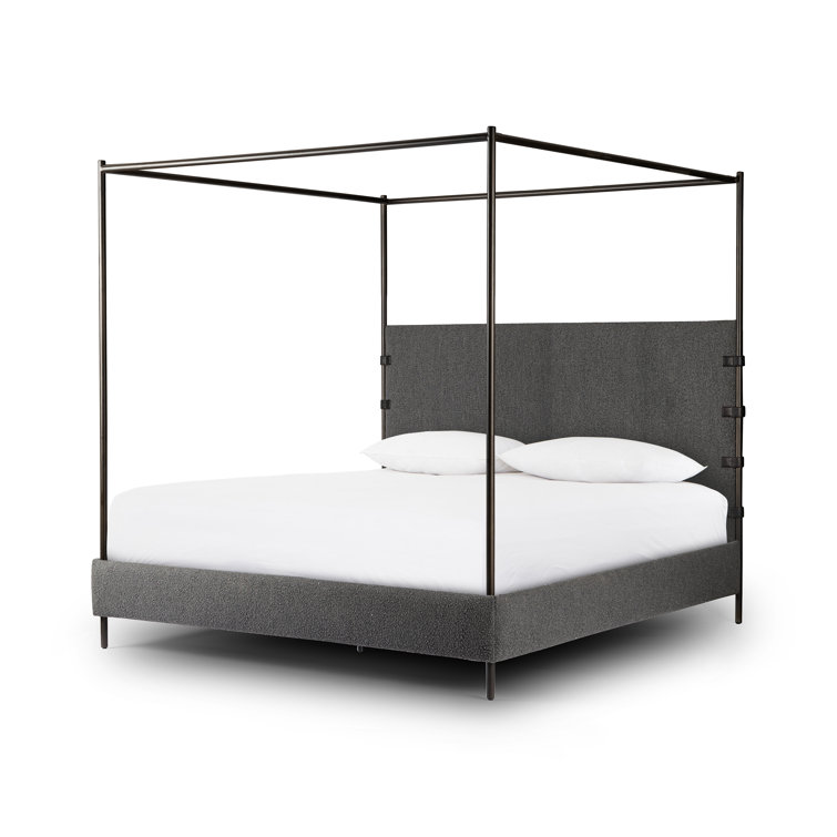 Knoll Charcoal Queen Upholstered Canopy Bed with Metal Frame