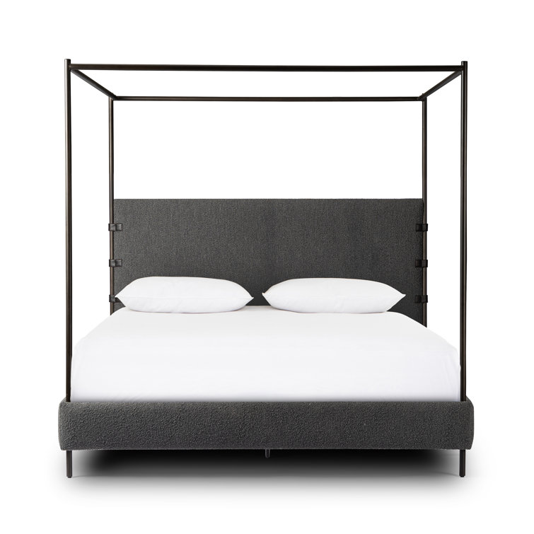 King Charcoal Upholstered Canopy Bed with Metal Frame
