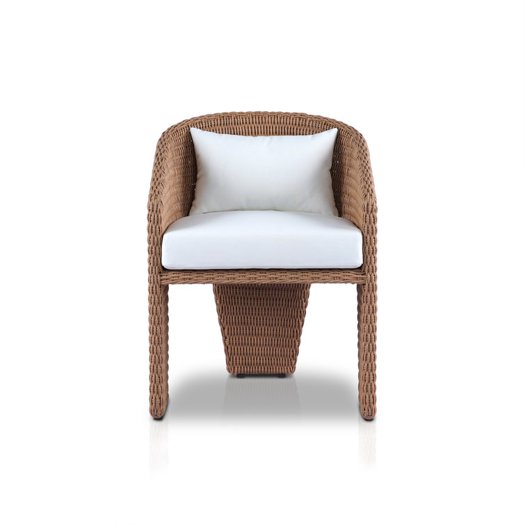 Vintage Natural Wicker Outdoor Dining Chair with White Cushions
