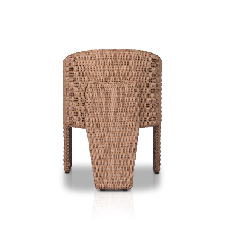 Vintage Natural Wicker Outdoor Dining Chair with White Cushions