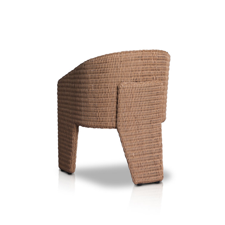 Vintage Natural Wicker Outdoor Dining Chair with White Cushions