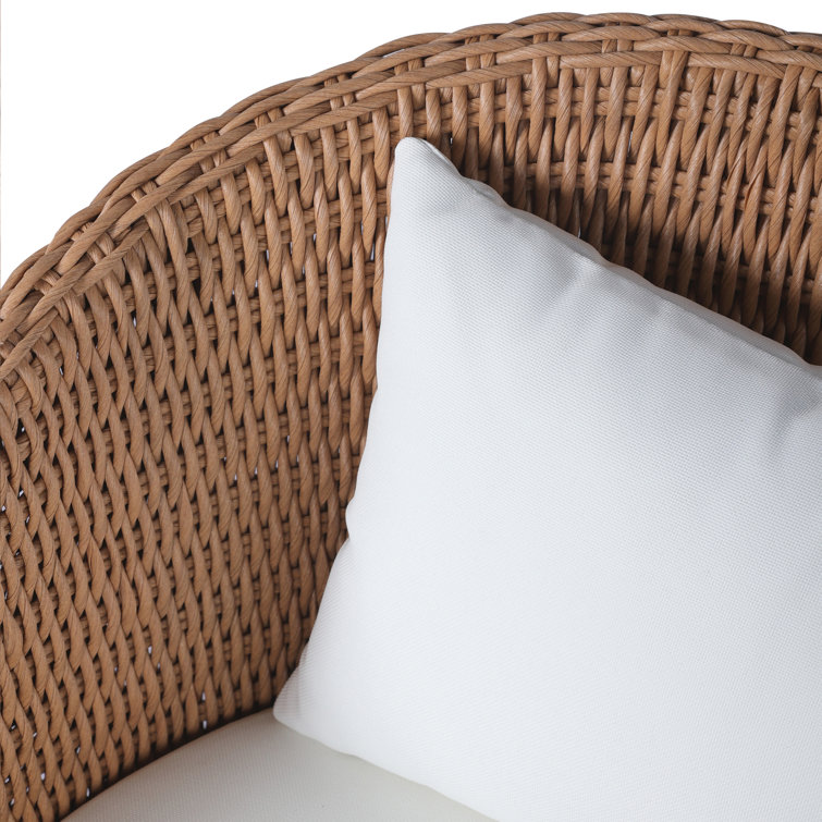 Vintage Natural Wicker Outdoor Dining Chair with White Cushions