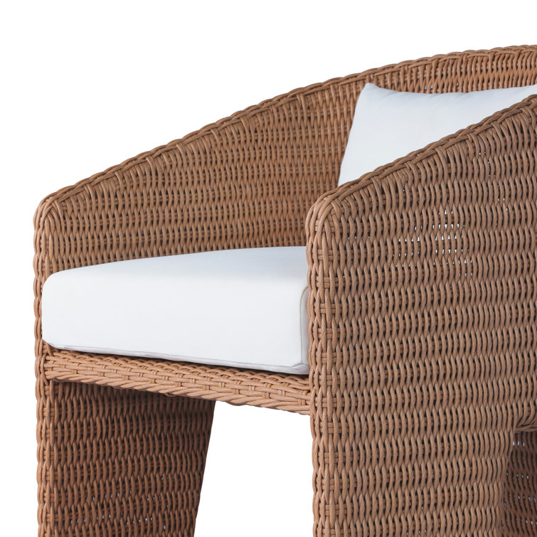 Vintage Natural Wicker Outdoor Dining Chair with White Cushions