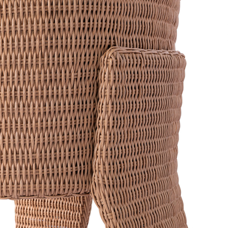Vintage Natural Wicker Outdoor Dining Chair with White Cushions
