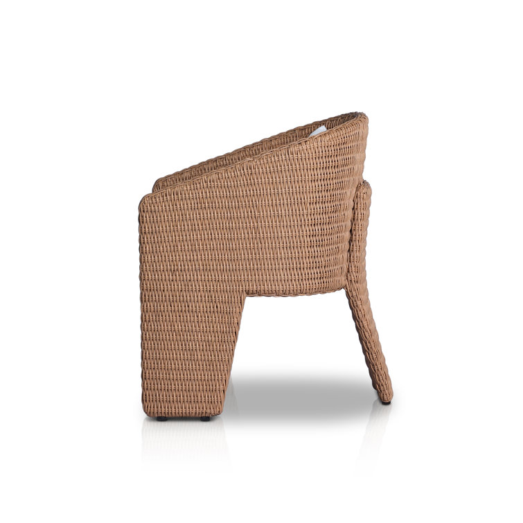 Vintage Natural Wicker Outdoor Dining Chair with White Cushions