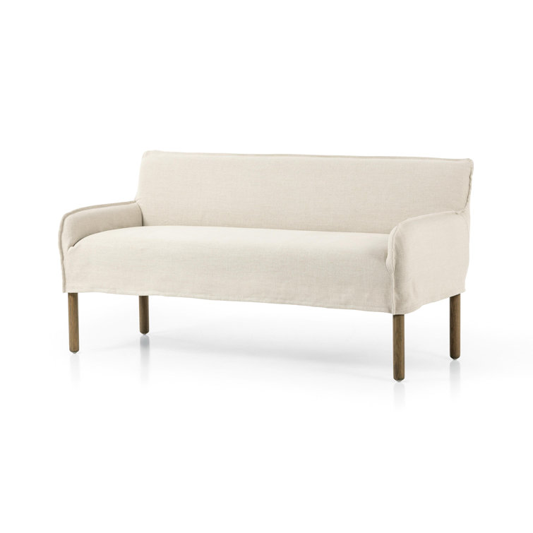 Belgian Linen Slipcovered Loveseat with Solid Oak Legs
