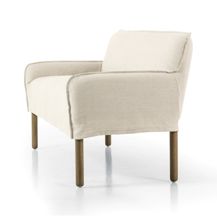 Belgian Linen Slipcovered Loveseat with Solid Oak Legs