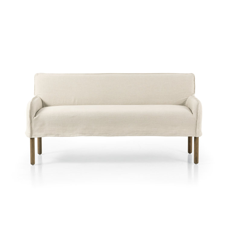 Belgian Linen Slipcovered Loveseat with Solid Oak Legs