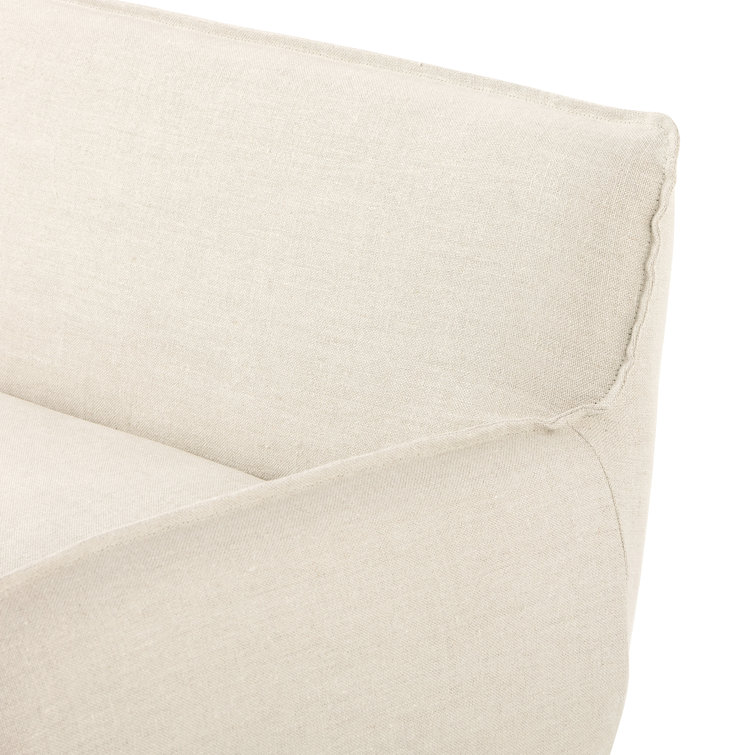 Belgian Linen Slipcovered Loveseat with Solid Oak Legs