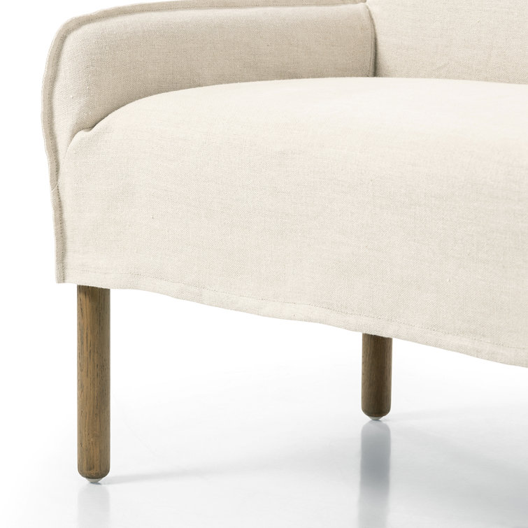 Belgian Linen Slipcovered Loveseat with Solid Oak Legs