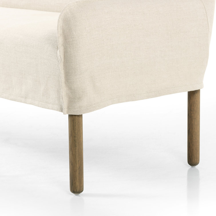 Belgian Linen Slipcovered Loveseat with Solid Oak Legs
