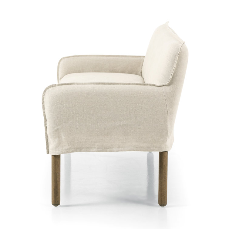 Belgian Linen Slipcovered Loveseat with Solid Oak Legs