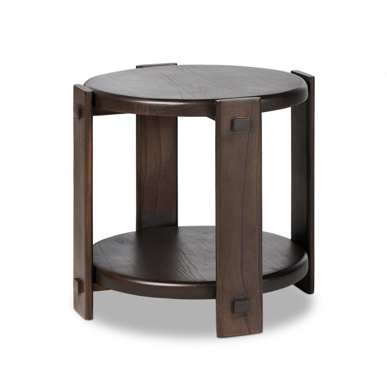 Round Dark Brown Two-Tier Wood End Table
