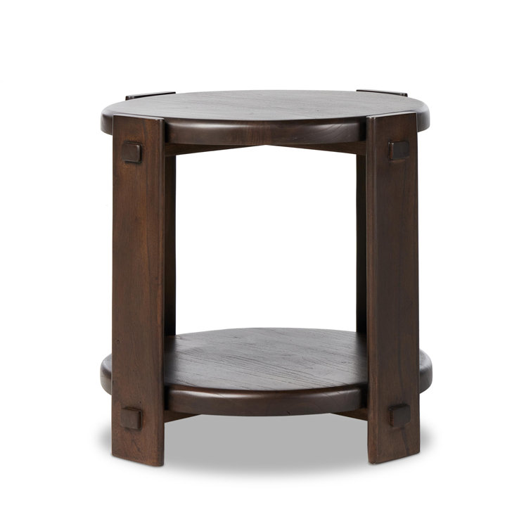 Round Dark Brown Two-Tier Wood End Table