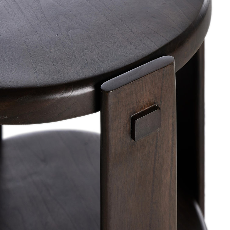 Round Dark Brown Two-Tier Wood End Table