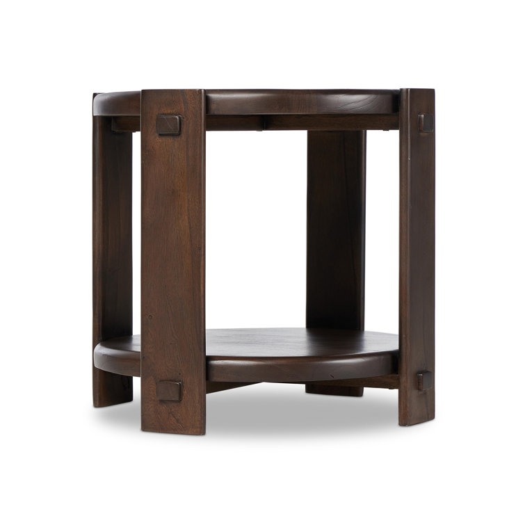 Round Dark Brown Two-Tier Wood End Table