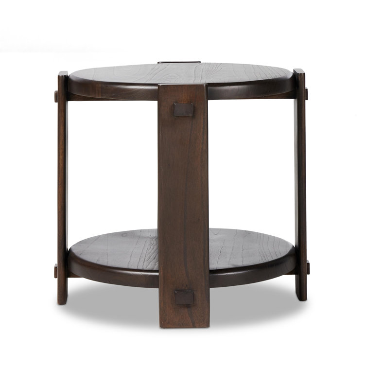 Round Dark Brown Two-Tier Wood End Table