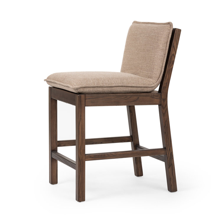 Beige Upholstered Wooden Counter Stool with Tapered Legs
