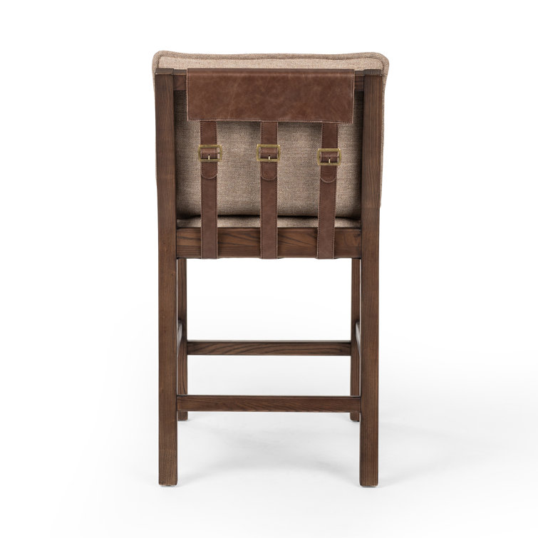 Beige Upholstered Wooden Counter Stool with Tapered Legs