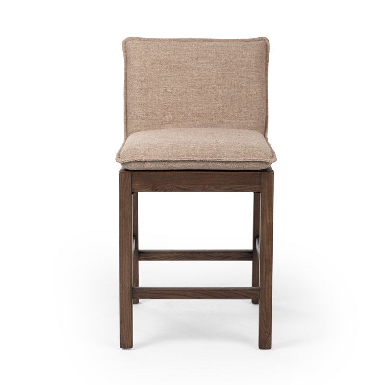Beige Upholstered Wooden Counter Stool with Tapered Legs