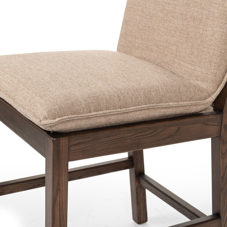 Beige Upholstered Wooden Counter Stool with Tapered Legs