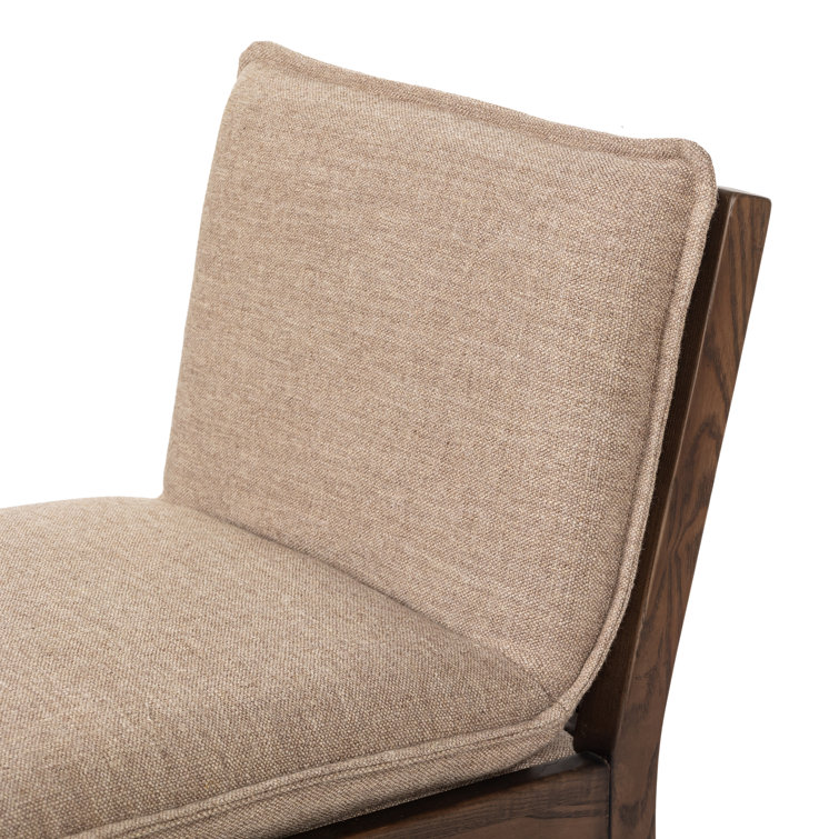 Beige Upholstered Wooden Counter Stool with Tapered Legs